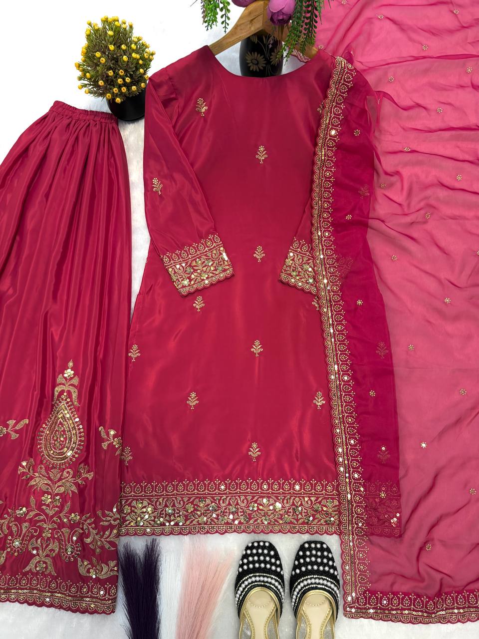Garnet Opulence Embroidered Sharara